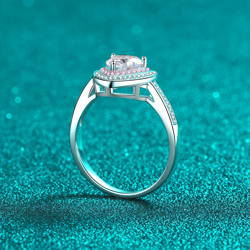 Anel Moissanite em forma de coração para mulheres, ouro branco 18 quilates, joias para casamento coração a coração, anel de 1 quilate, luxo