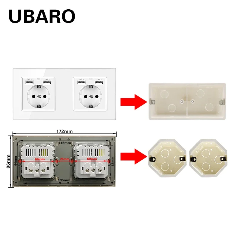 Socket Concealed Bottom Case 172*80*50mm PC Plastic Material Surface Outlet Junction Wall Install Box for 172*86mm Switch
