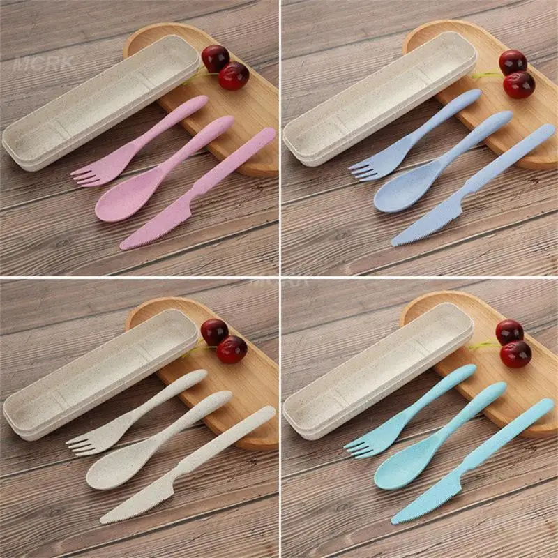 Cutlery Set Western Style Cutlery Set Picnic Cutlery Set Stainless Steel Cutlery Set Picnic Tableware Camping Cutlery Set Travel Cutlery Portable Box Japan Style Wheat Straw Knife Fork Spoon