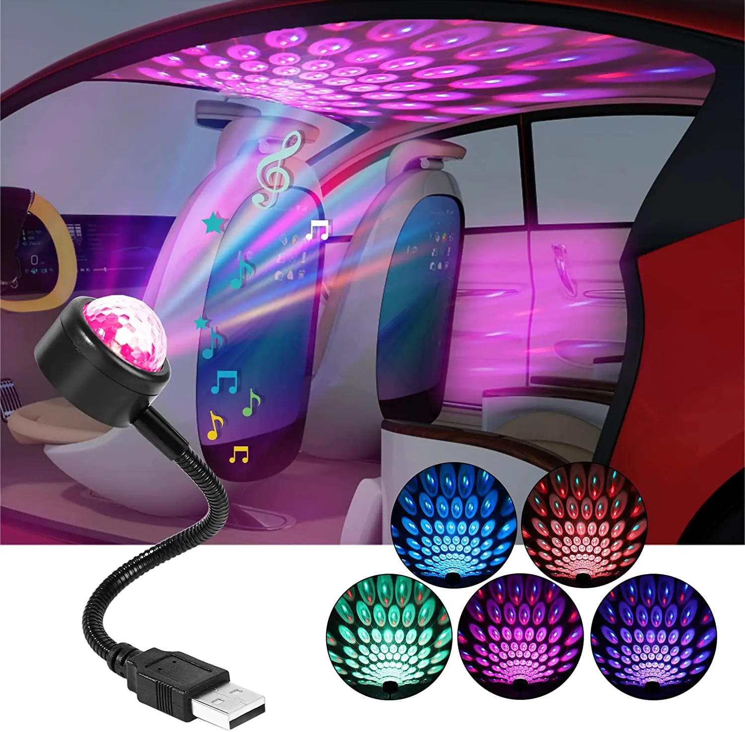 USB Sound Music Rhythm Magic Stage Effect Projection Lamp LED Party Disco DJ Stage Light Car Decoration Atmosphere Night Light