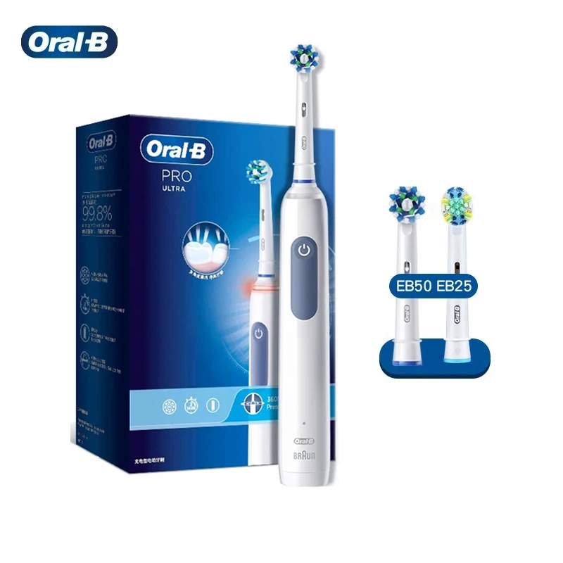 Ультраелектрична зубна щітка Oral B Pro 4 Обертання 3D Перезаряджувана зубна щітка Датчик тиску 4 режими чищення 2 хв таймери