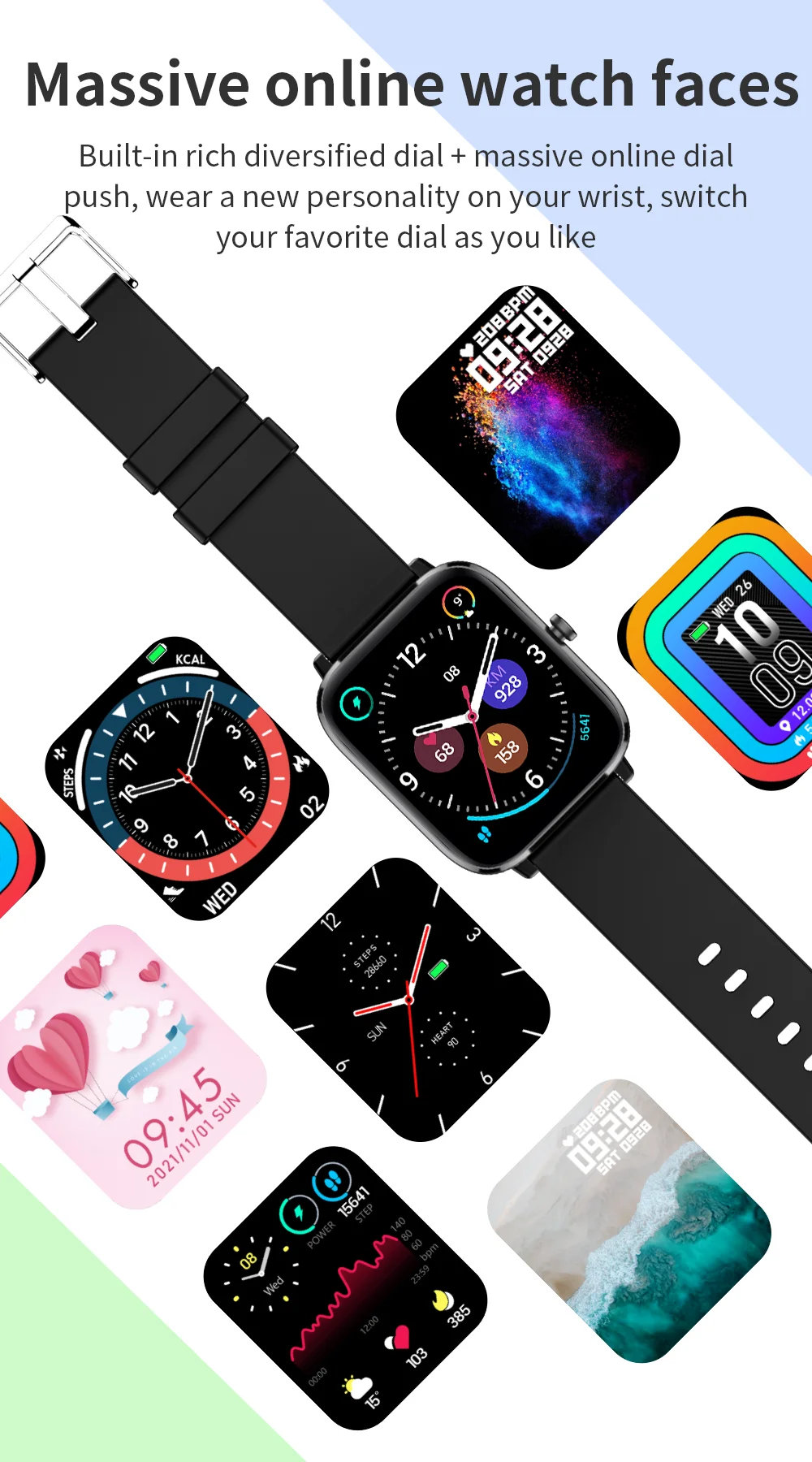 2022 Body temperature Bluetooth-compatibl calling Music control Heart rate Blood pressure  A variety of sports mode Smartwatch