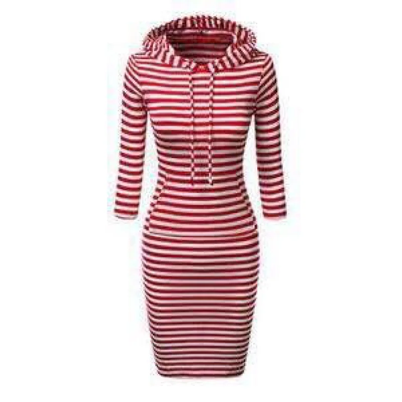 Women Striped Hoodie Dress Long Sleeve Pocket Loose