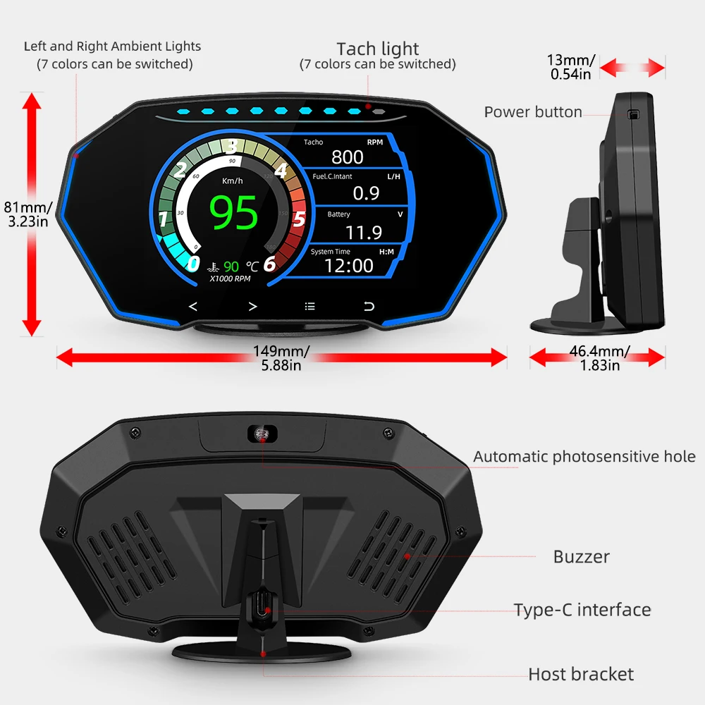 WiiYii F11  ũ HUD ÷, OBD2, GPS, LCD, ڵ , ڵ ӵ,   ˶ , 4 ġ