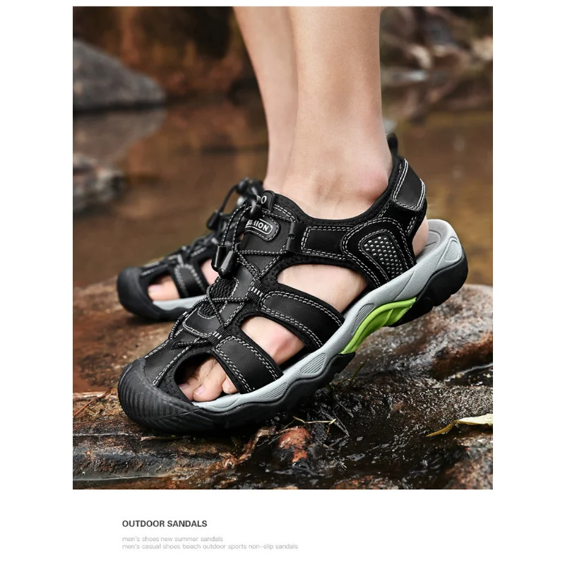 2023 Summer Leather Men's Sandals Outdoor Leisure Non-slip Men's Wading Shoes Light and Breathable Men's Beach Sandals