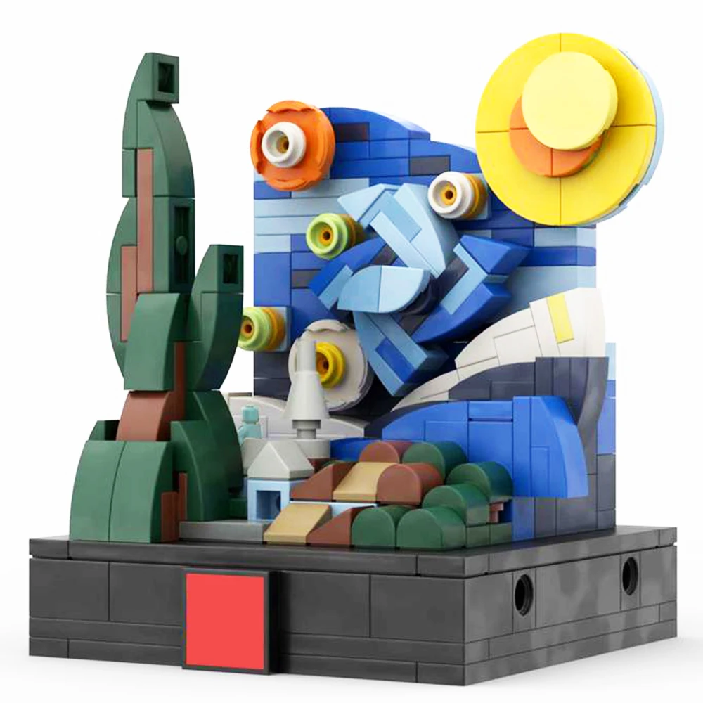 Gobricks Moc 3D Pixel Art Famoso Mini Starry Night Creatività Building Blocks Blocchi Di Vernice Di Lusso Set Decorazioni Decorative Giocattolo