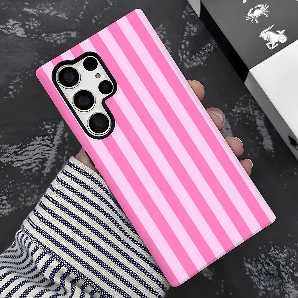 Luxury Striped Pink on Pink Phone Case - Double-Layer Back Cover