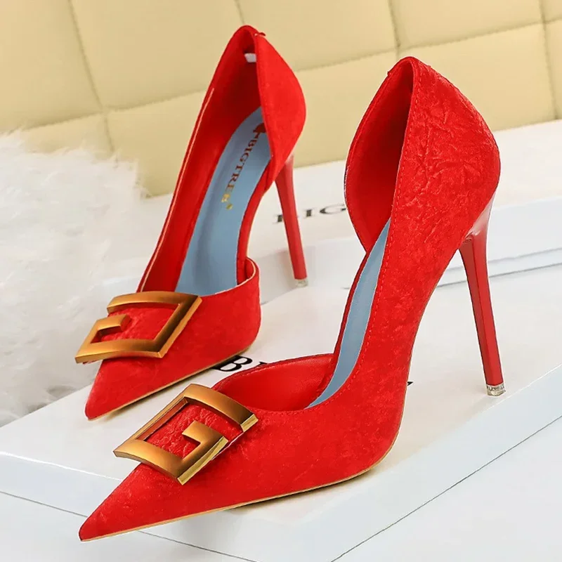 Women Fetish 10.5cm High Heels Metal Buckle Nightclub Designer Pumps Lady Daily Office Heels Evening Scarpins Shoes Plus Size 2