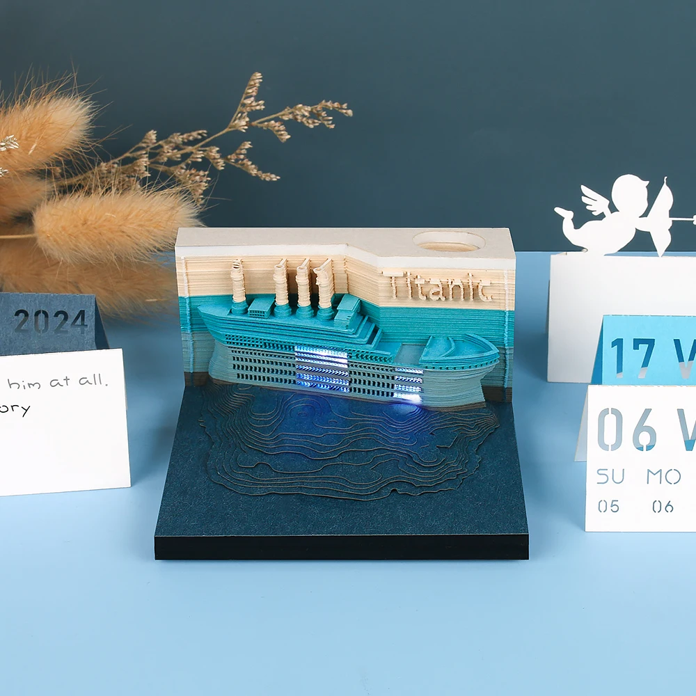 

Omoshiroi Block Titanic 2024 Calendar 3D Memo Pad Paper Art Sticky Note Stationery Gifts Christmas New Year For Kids Children