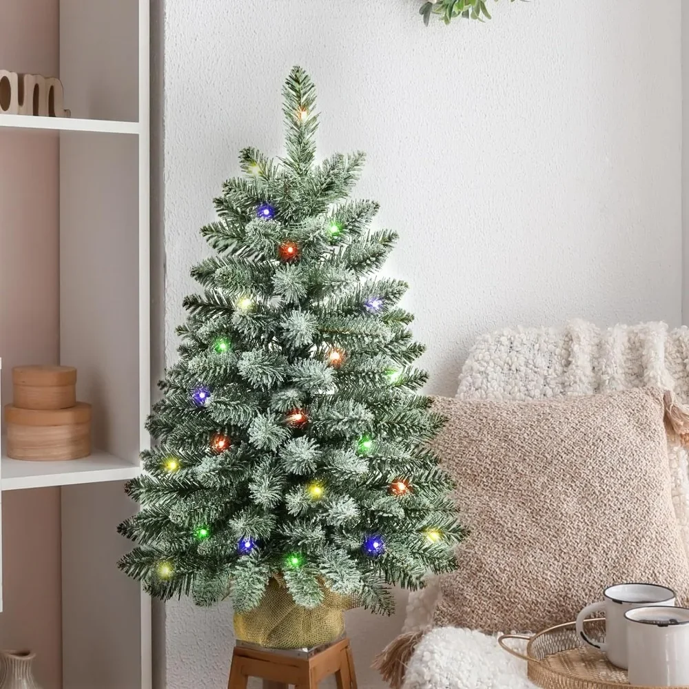 

2 ft Mini Christmas Trees with 25 F5 LED Lights, 24" Decorated Burlap Artificial Tabletop Christmas Trees Home Party Decoration