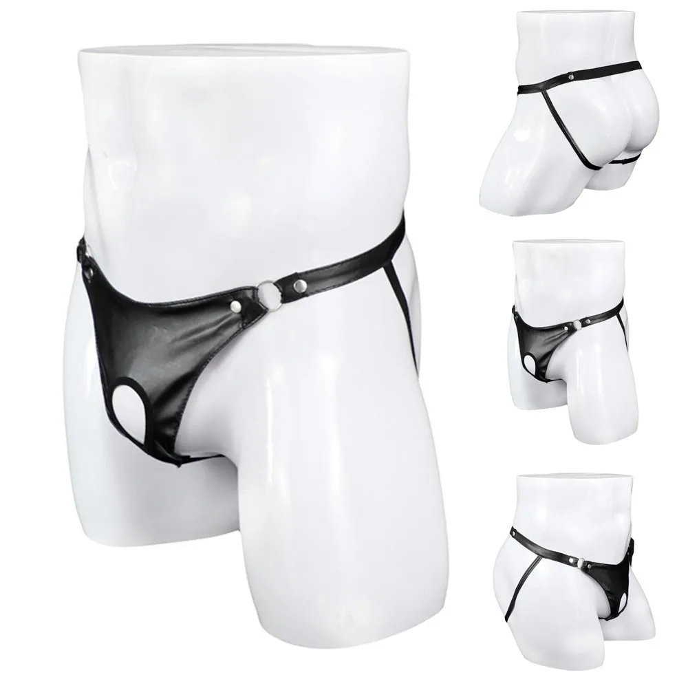 Description Picture 3 of itemSexy Men‘s Artificial Leather Metal Ring Thongs Jock Strap Underpants Underwear Pump Man Brazilian Thong Panties