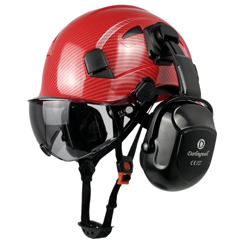 DARLINGWELLCarbonFiberPatternSafetyHelmetVisorWithGoggles