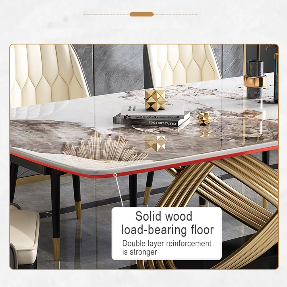 Modern Unique Design Stainless Steel Dining Tables and Chairs Marble Rectangular Modern Dining Table Set