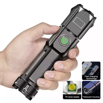 USB 충전 방수 LED 줌 캠핑 손전등, COB 사이드 라이트, 622A 622E 핸드 LED 토치 라이트, 야외 1000 루멘