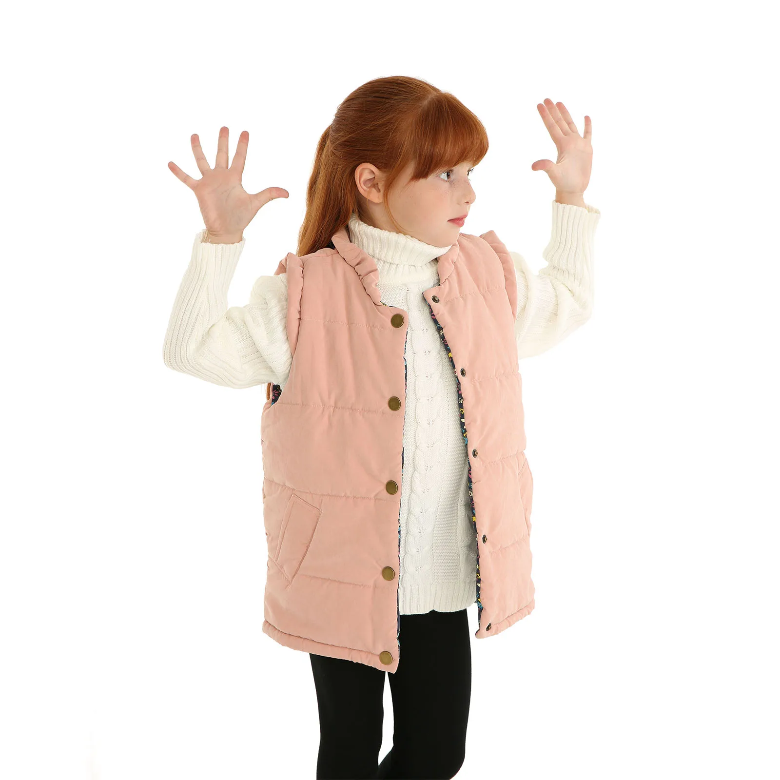 Mudkingdom Lightweight Girls Vest Jacket Snap Button Down Girls Sleeveless Outerwear Winter Waistcoat Gilet Puffy Coats