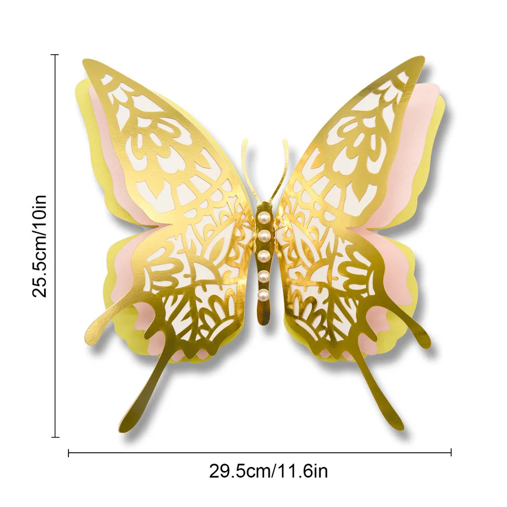3D Cut-Out Butterfly Wall Sticker Four-layer Pearlescent Paper Butterfly  DIY Wedding Decoration Big Butterfly Sticker Home Decor