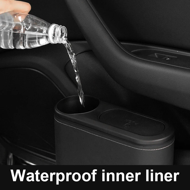 Leather ABS Car Trash Can Hanging Bin with Drink Holder