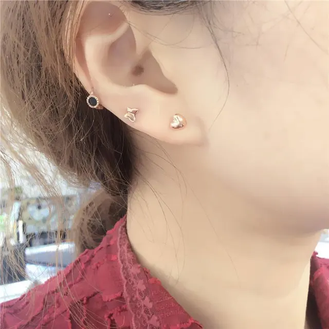 퍼플 골드 도금 로즈 골드 하트 귀걸이: 우아하고 반짝이는 여성을 위한 보석