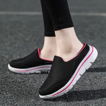 ⁦Men Casual Shoes Mesh Slip-On Solid Color Loafers Flat Slippers Summer Couple Shoes Half Slippers Plus Size Sandalias Zapatos⁩ – תמונה ⁦3⁩