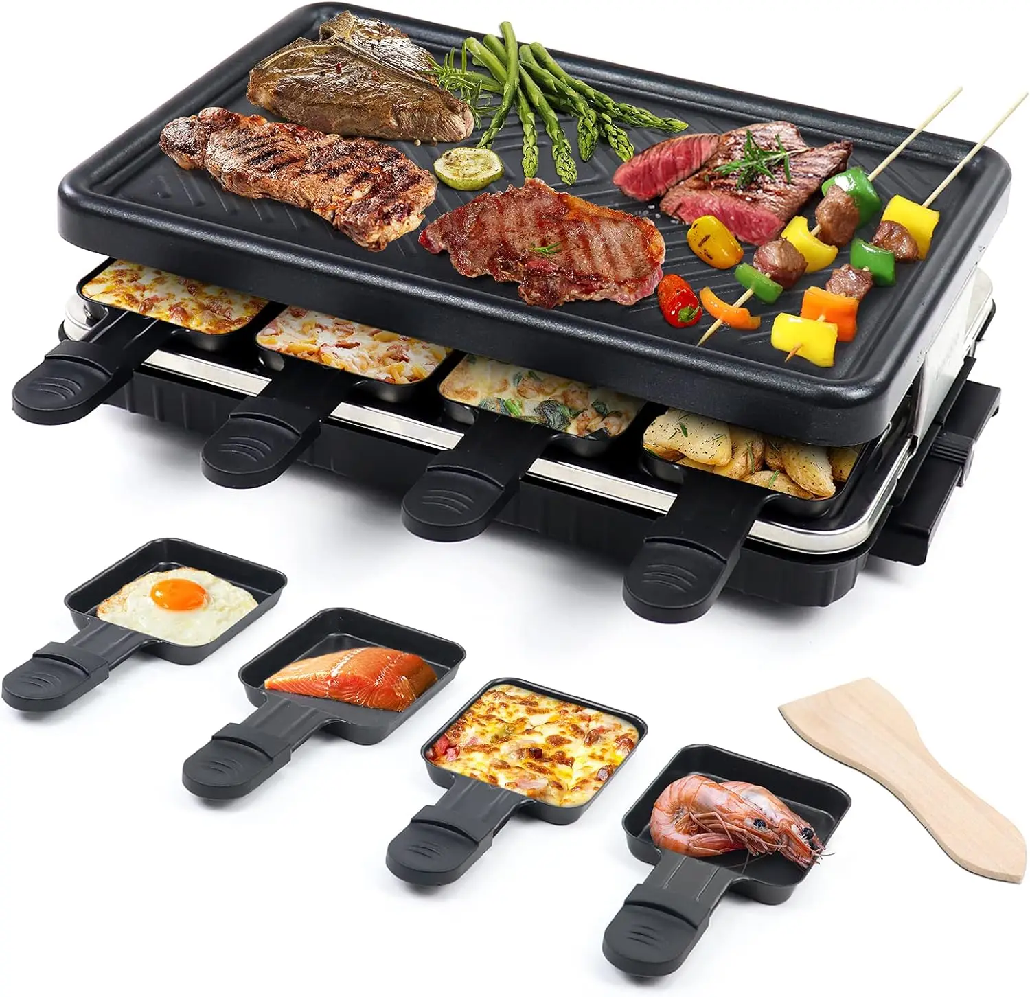 

Table Grill Smokeless Korean BBQ Grill Indoor with 8 Non-Stick Barbecue Cheese Melt Pans Temperature & Dishwasher Safe 130 Dee