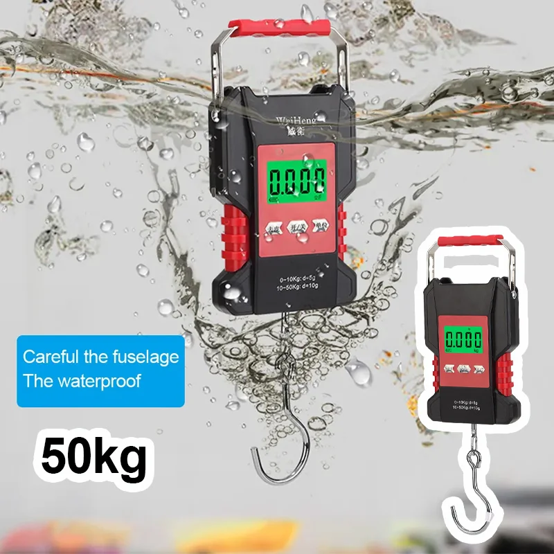 50Kg Full Waterproof Hanging Scale Portable Fish Hook Electronic Weighting Luggage Scale LCD Digital with 1.5m Tape Ruler
