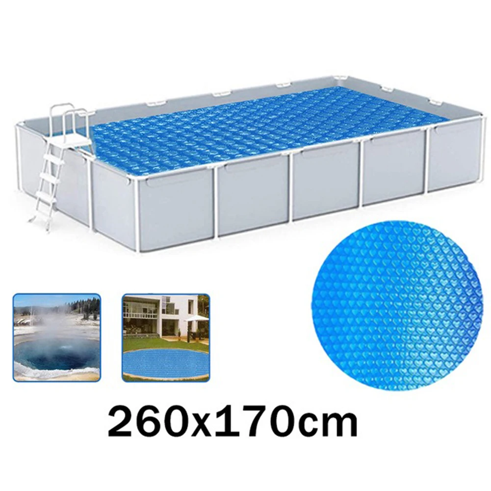 Description Picture 4 of item1pc Blue Swimming Pool Heater Solar Tarpaulin Dust Cover Insulation Film Maintaining Pool Temperature Outdoor Swimming Pool Tool