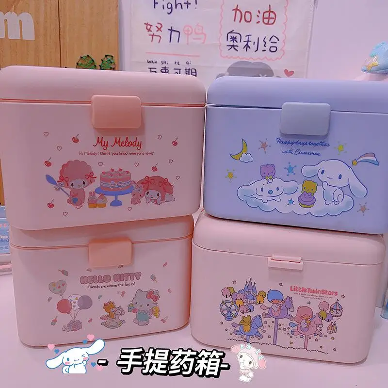 

Sanrio Genuine Hello Kitty Kawaii Storage Box Anime Cute Cartoon Multi Layer Portable Classified Small Medicine Box Girl Toy