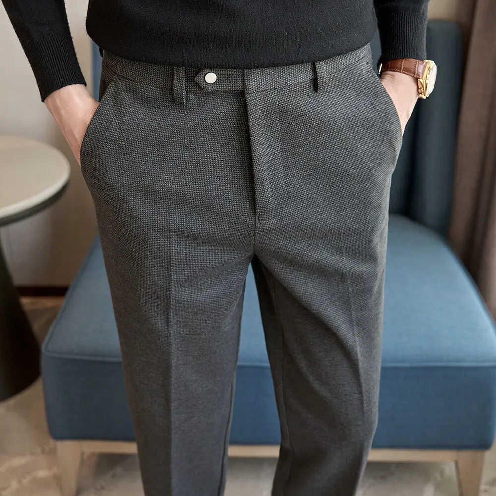 Autumn and Winter Wheat Grain Woolen Thick Khaki Trousers for Men Coffee Color Fashionable Versatile Mens Casual Pants
