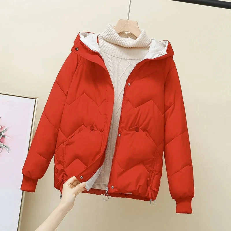 

New Fashion Korean Loose Autumn Winter Parkas Women Short Overcoat Thick Hooded Cotton Padded Jackets Coats Female Outwear 2023