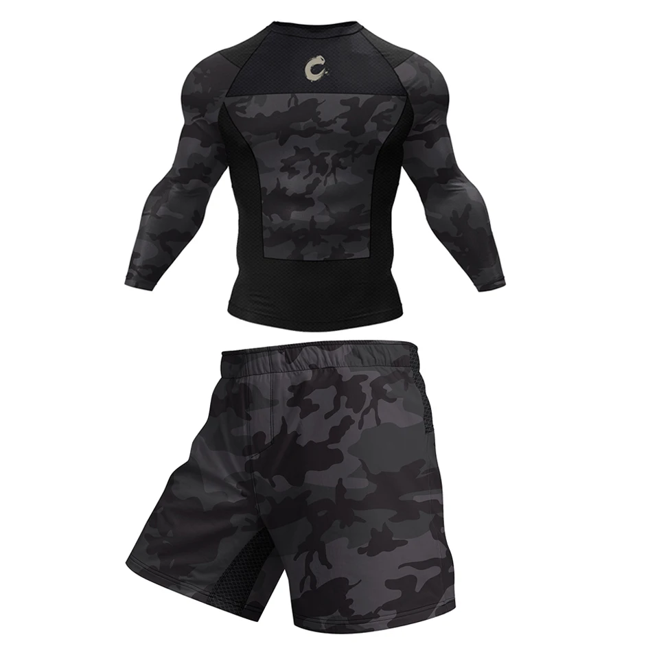 Mens Black No Gi BJJ Jiu Jitsu Set - MMA Shorts  Compression Rashguard