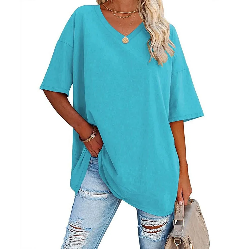 Women's Short Sleeve T Shirt - Cotton Broadcloth Polyester Fabric Top, Loose Fit Tee