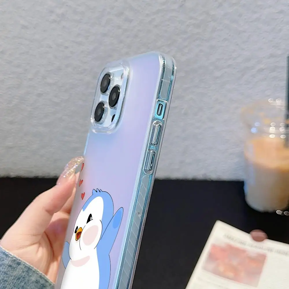 Luxury Pudgy Penguins Transparent Aurora Laser Gradient Phone Case