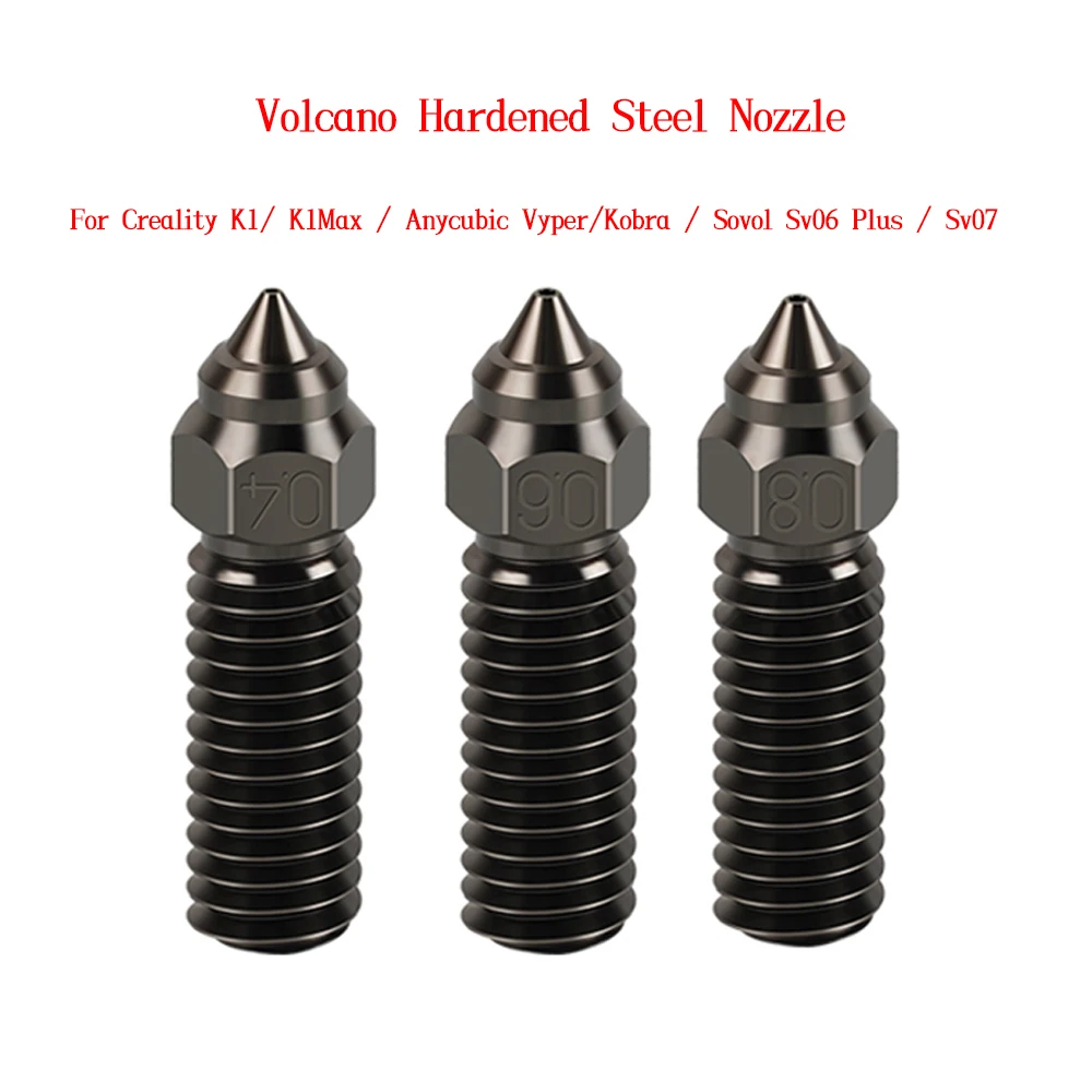 High-speed Volcano Hardened Steel Nozzle 0.4/0.6/0.8mm For Creality K1/K1Max/Anycubic Vyper/Kobra/Sovol Sv06 Plus/Sv07