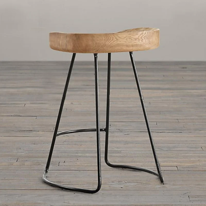 Tanio Nowoczesna minimalistyczna żelazna stopa stołek powierzchnia solidny drewniany stołek