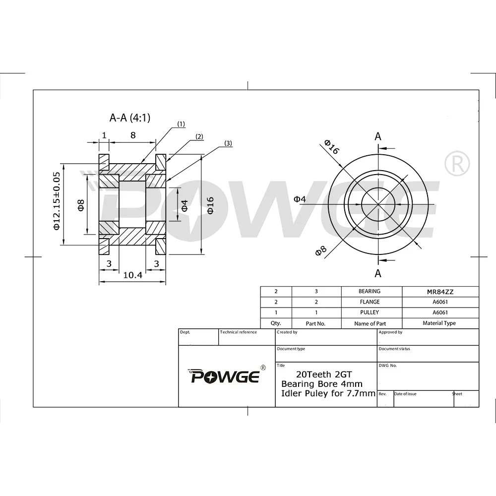 Fixed Pulley Belt Pulley POWGE 2MGT 2GT 20 Teeth Idler Pulley Bore 4mm/5mm belt Width 7.7mm/15mm Creality K1 BambuLab