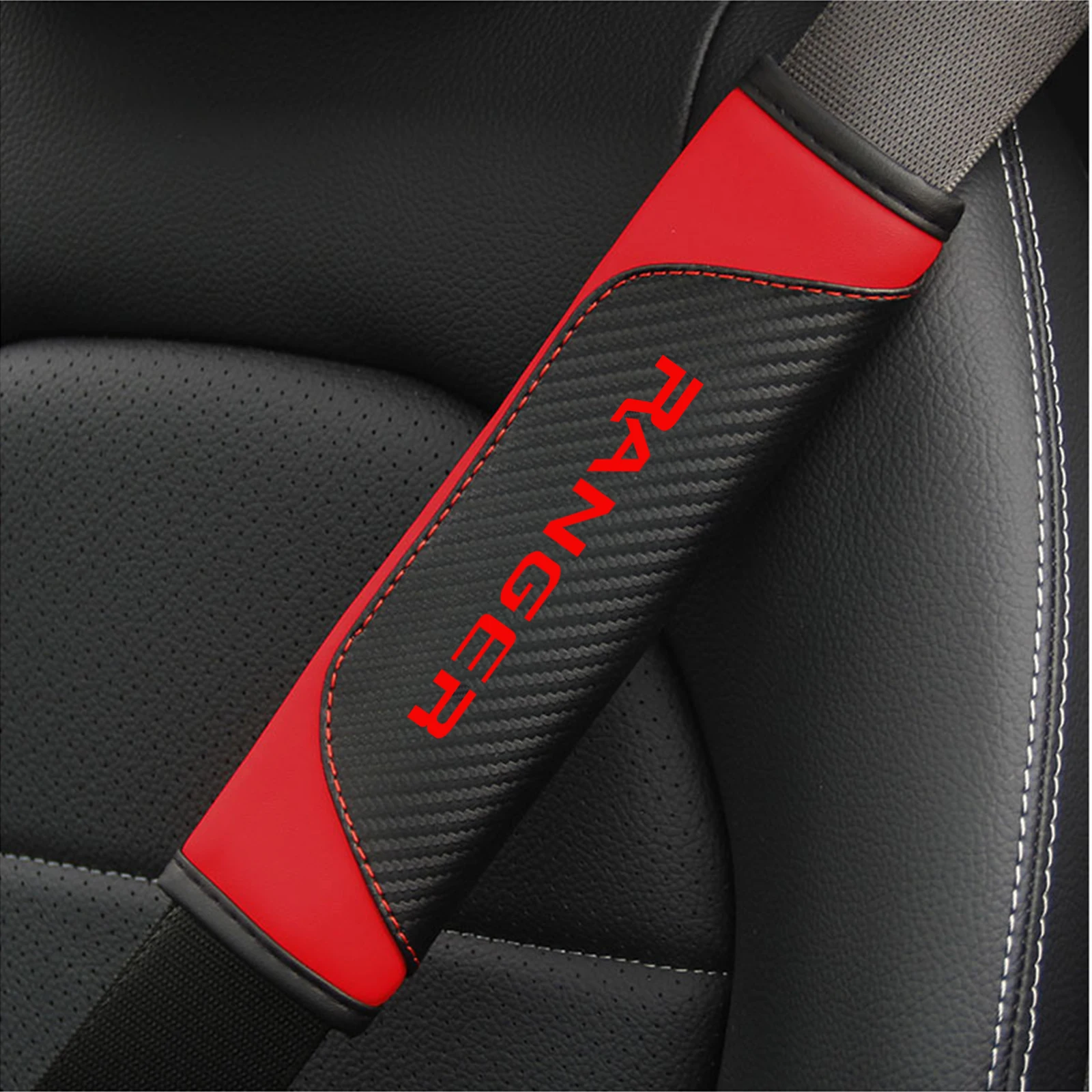 Car Seat Belt Cover Carbon Fiber Pu Leather For Ford Ranger Safety Belt