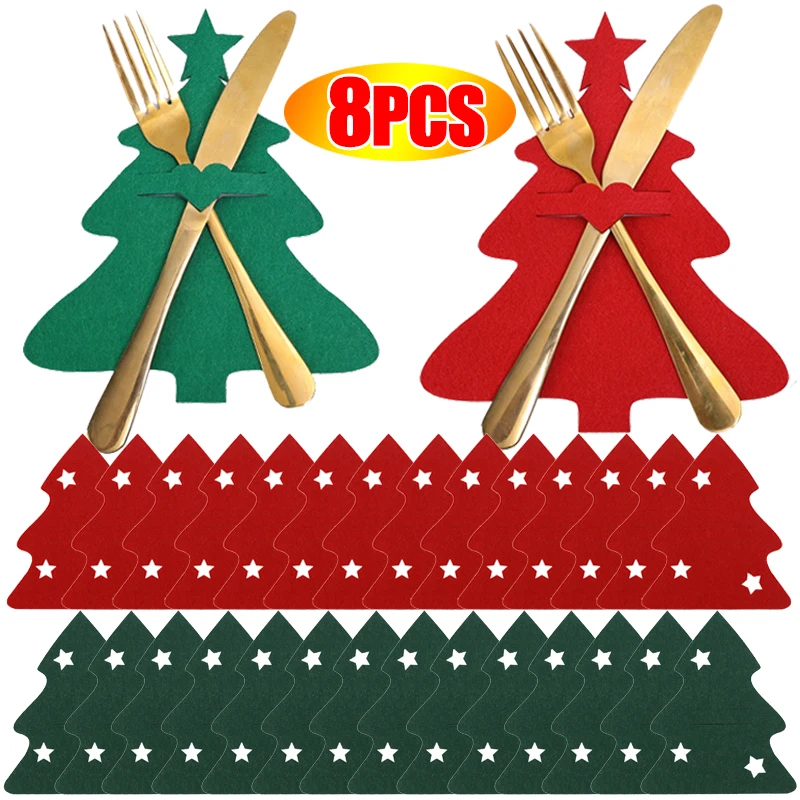

Держатели для столовых приборов на рождественскую елку, Карманный держатель для вилки, ножа, рождественской столовой посуды, сумки для нового года