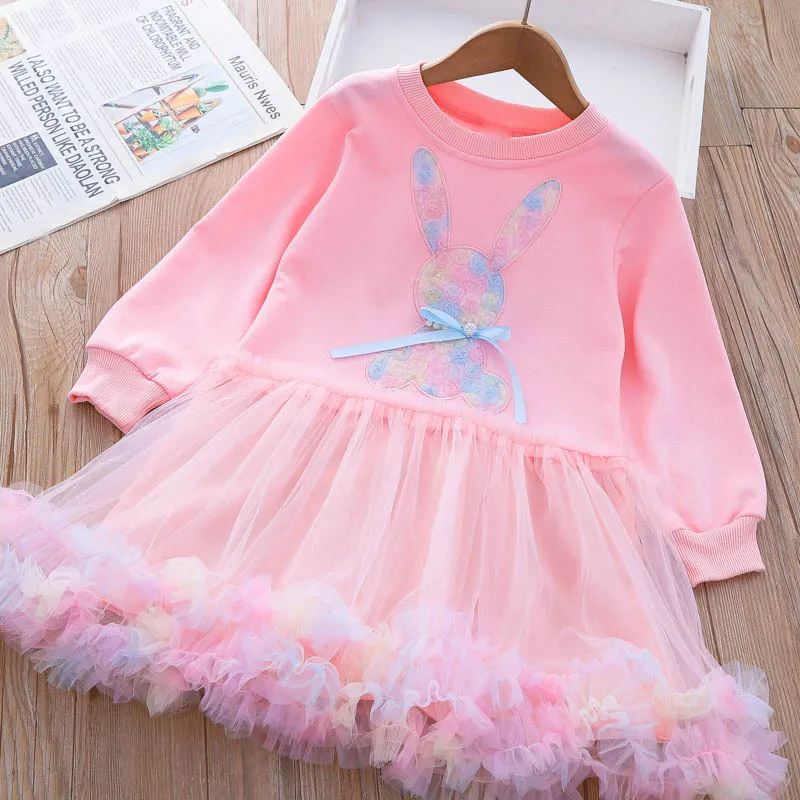 

Женское платье, модель 2023 года, Весенняя сетчатая юбка принцессы с кроликом, пушистое платье, комплект из двух предметов, юбки, Одежда для девочек на весну и осень