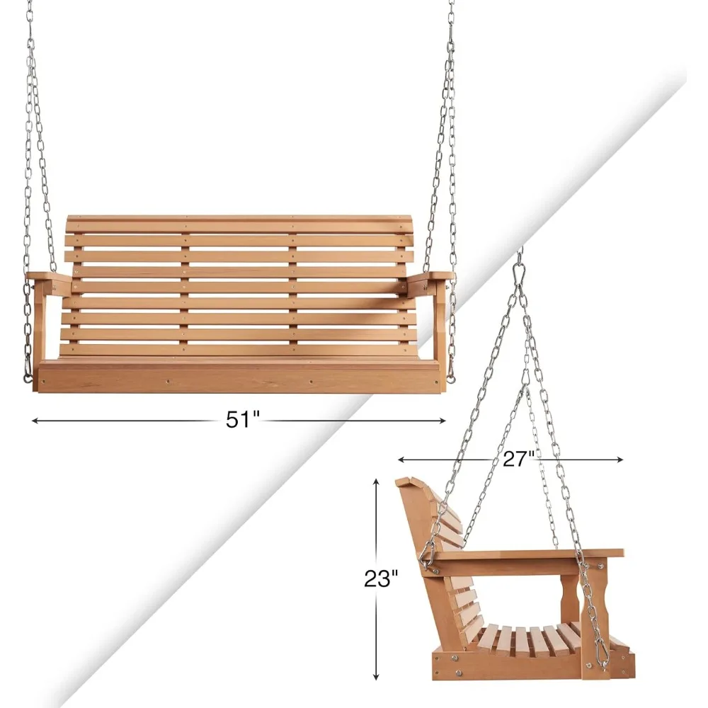 Porch Swing, Poly Lumber Outdoor Porch Swing, All-Weather Farmhouse Patio Swing That Never Rot and Fade 2