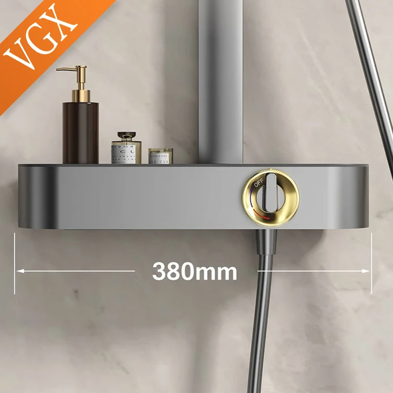VGX White Shower System Set Bathroom Shower Faucet Set 3-way Rainfall Shower Set Shower Mixer Crane with Hand Shower Set Grey 4