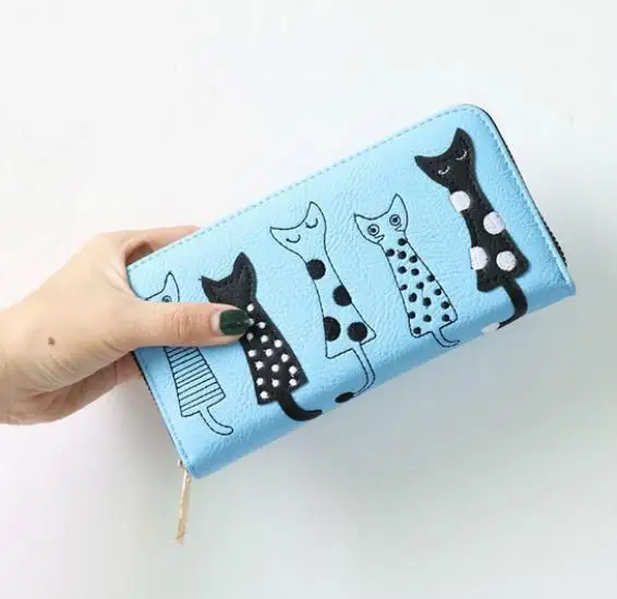 Cute Cat Female Purse Women Wallets for Cards Coin Phone Long Pu Leather Clutches