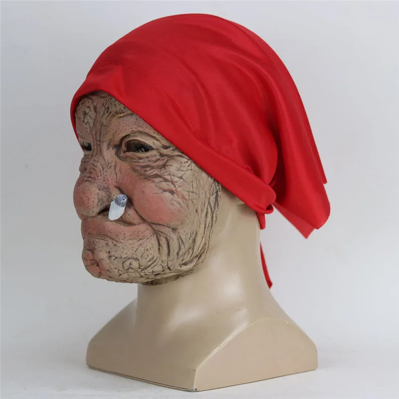 Smoke Grandma Realistic Old Women Face Mask Halloween Horrible Latex Mask Scary Full Head Creepy Wrinkle Face Cosplay Props face mask,3d face masks,halloween mask,party masks,horror mask