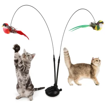 Bacchetta interattiva per gatti: base di aspirazione antiscivolo e design con impugnatura a doppio bloccaggio, senza batteria, giocattolo per animali domestici per l'allenamento di caccia al coperto/esterno