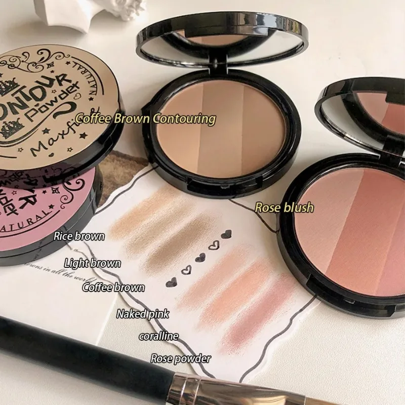 Bronzer Contour Palette Face Shading Grooming Powder Makeup 3 Color Lasting Matte Glitter Nose Shadow Blush Face Makeup Cosmetic blush powder,contouring stick