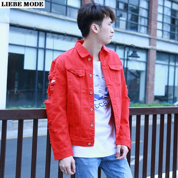 Men's Casual Ripped Jean Jacket Men Streetwear Hip Hop Bomber