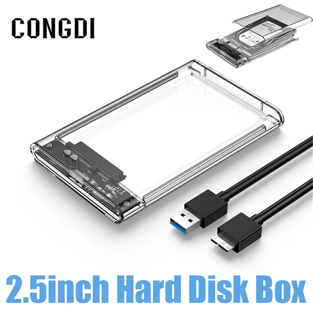 Boîtier de disque dur transparent, boîtier de coque SSD HDD, SATA