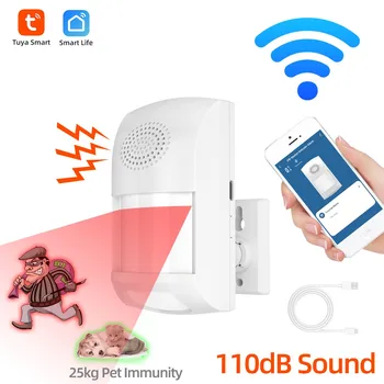 Wireless PIR Motion Sensor Alarm: WiFi Motion Detector Alarm with 100dB Siren, TUYA APP Control, Sound & Light Alarm 1