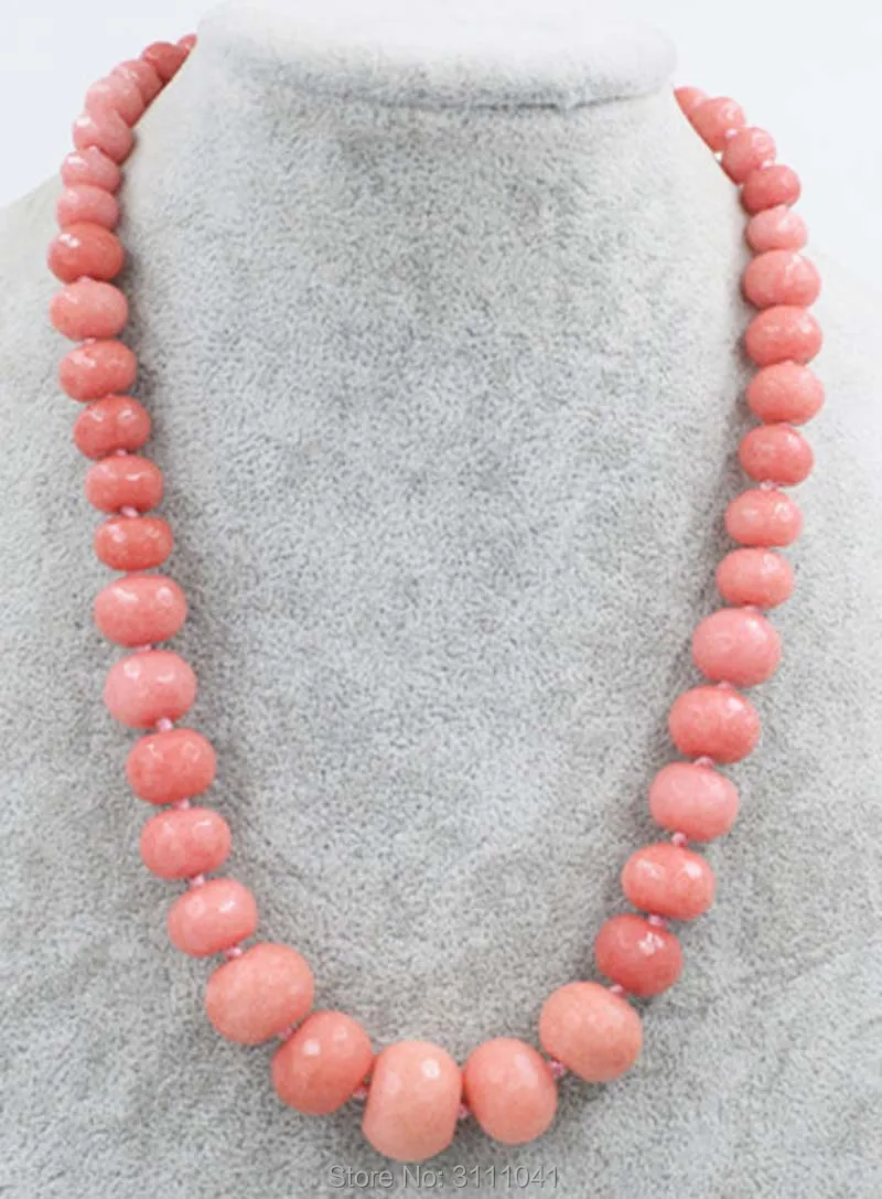 pink jade  roundel faceted  8-20mm  necklace 18inch  wholesale beads nature  woman