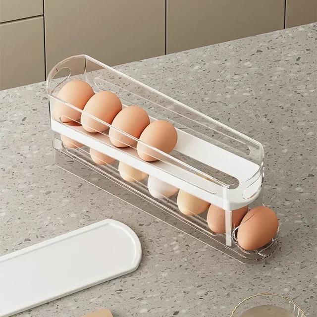 Boîte de rangement d'œufs de réfrigérateur bicouche, support d'œufs roulant automatique, Style échelle, distributeur d'œufs de réfrigérateur, support organisateur d'œufs 6