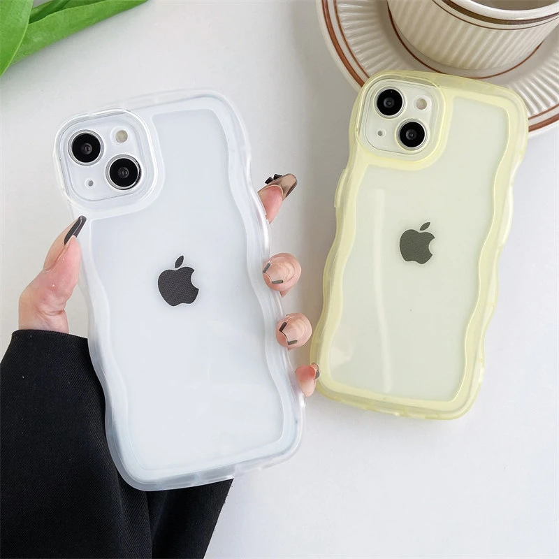 Fashion Cute Transparent Curly Wave Case for iPhone 11 12 13 Pro Max 13Pro X XR XS 7 8 Plus Soft Silicone Shockproof Bumper Capa iphone 11 Pro Max  cover